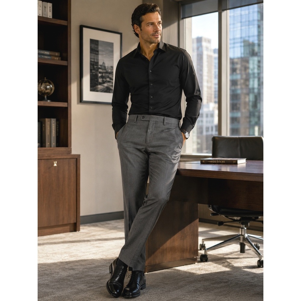 Calvin Klein Dress Pants Mens 31" Long Gray Wool Blend Flat Front Ready To Hem